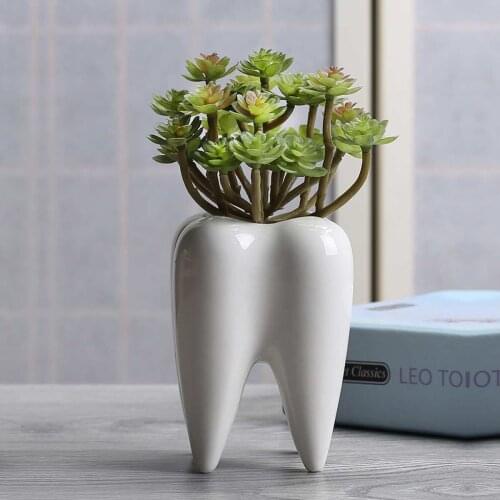 Chic Tooth Shaped White Ceramic Flower Pot Planter Plant Holder Green Succulent Plant Flower Pot Desk Office Decoration Ornament