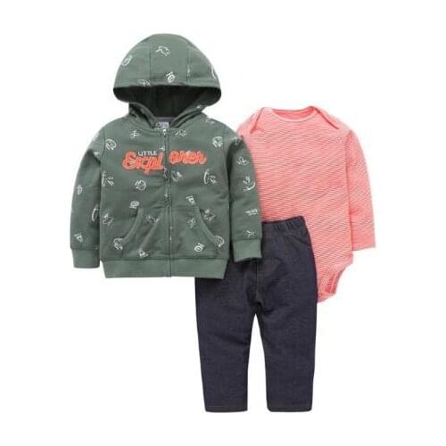 Childrens Long Sleeve Jacket Jumpsuit Leggings Hooded Jacket + Jumpsuit +Pants Suitable for Male Baby Newborn Set Girls Fashion