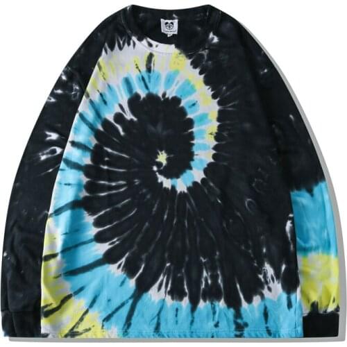 Mens Tie Dye Print Long Sleeve t shirts Oversized Streetwear Unisex 2020 Autumn Male Harajuku 100% Cotton Loose T Shirts Tops