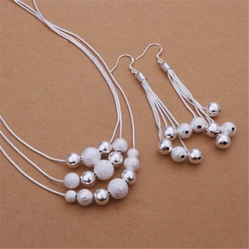 Fine 925 sterling Silver Jewelry sets for women 18 inches beads necklace earrings Fashion Party wedding Christmas Gifts