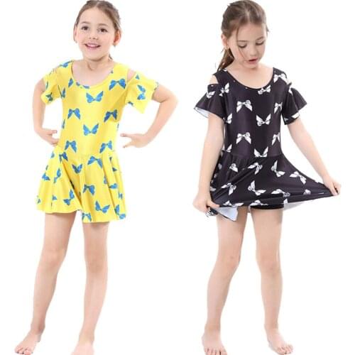 Muslim Girls Two Pieces Swimsuits Skirt Suit Print Bowknot Children Swimwear Princesss Kids Beach Dress Pant Bathing Suit Summer