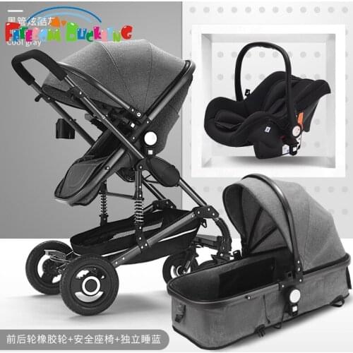 Hot Cheap 3 in 1 Baby stroller high landscape can sit reclining folding newborn two-way shock baby push Aluminum alloy stroller