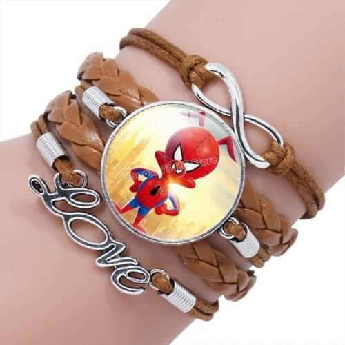 Marvel Spider-Man Bracelet Hand-woven Multi-layer Black Bracelets Friendship Charms Jewelry Stainless Steel Bangle Kids Gift Toy
