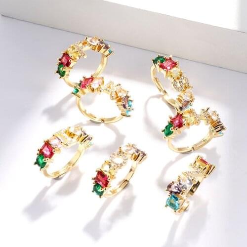 Fashion 26 English letter Couple Rings Women Men Micro Inlay Zircon Copper Rings Unisex Adjustable Opening Ring Jewelry 2020 New