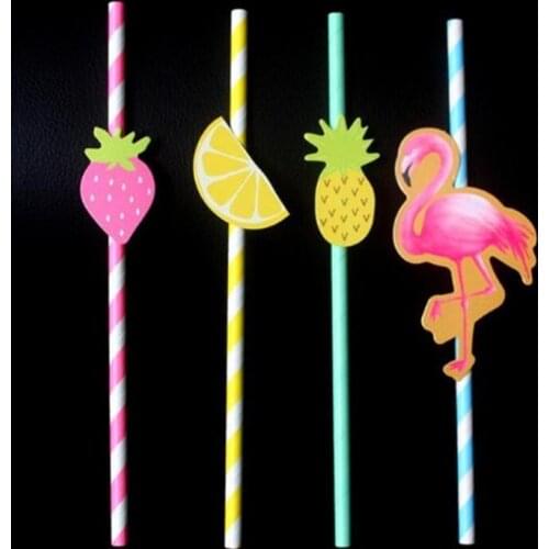 Cartoon Drinking Straws for Cocktail Juice Party Wedding Decor Flamingo Strawberry Watermelon Lemon Pineapple Style Paper Straw