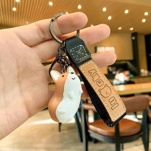 Cartoon small gift cute pendant Corgi doll leather car keychain creative dog lanyard key chain