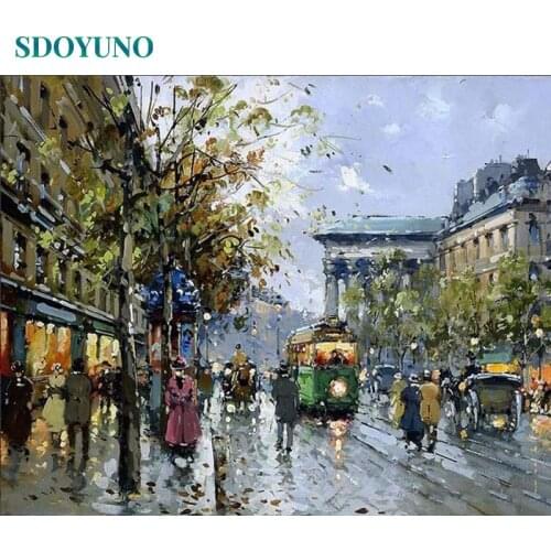 SDOYUNO 40x50cm Oil Paint By Numbers Kits City Scenery Painting By Numbers On Canvas Frameless Draw Painting DIY Home Decor