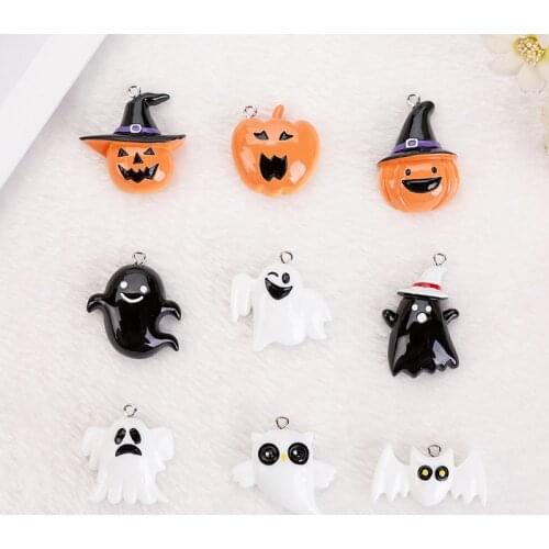 20pcs Mixed Hallowee Charms Resin Cabochons Embellishments Pumpkin Ghost Necklace Earring Pendant DIY Making Accessories
