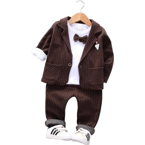 2020 New Spring Children Kids Tie Blazer Formal Cotton Gentleman Casual Boys Jackets T-Shirt Pants 3pcs/sets Infant Suit Clothes