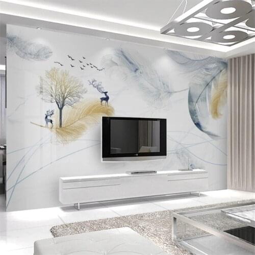 Wellyu Custom wallpaper 3d simple modern jazz white feather marble pattern background living room background wallpaper