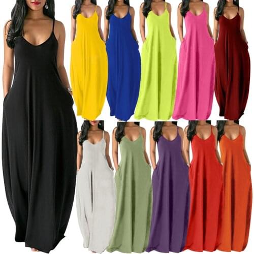 Solid Women Long Maxi Dress 2021 Summer New Spaghetti Straps Floor Length Casual Home Dress Off Shoulder Loose Festival Vestidos