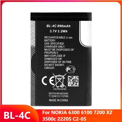 Original Replacement Phone Battery BL-4C For NOKIA 6300 6100 7200 X2 3500c 2220S C2-05 BL-4C Rechargable Batteries 890mAh