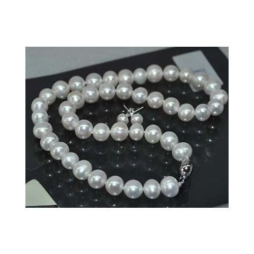 8-9mm white freshwater pearl necklace 925 silver Clasp Free Earring
