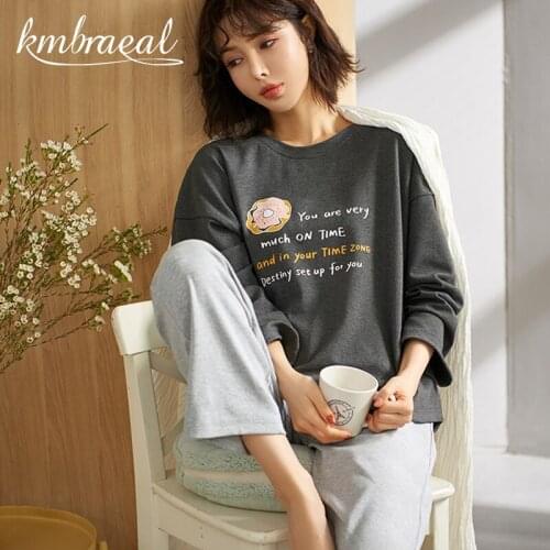 Pajama Set for Women 100% Cotton Autumn PJS Long-Sleeved 2 Pcs Simple Koren Style Leisure Soft Homewear Winter Plus Size M-2xl