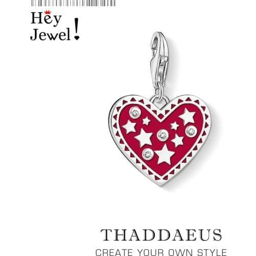 Red Heart with Stars Charms Pendant Europe Jewelry Findings Accessories 925 Sterling Silver Fashion Jewelry Gift For Women