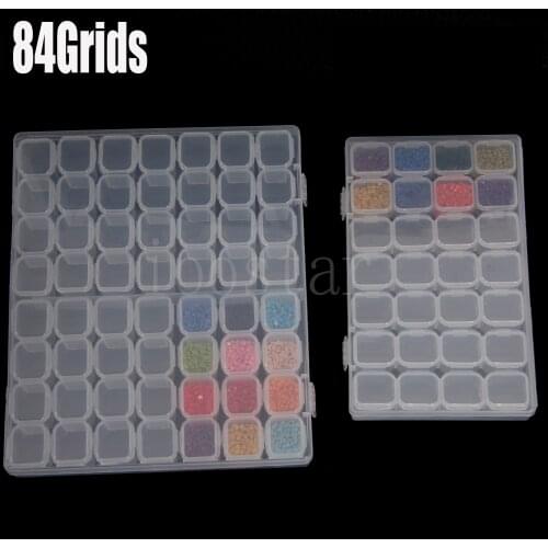 84Grids Transparent Plastic Storage Box Diamond Painting Accessories Tool Nail Art Rhinestone Bead Storage Box Gift Case