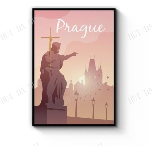 Retro Prague City Czech Republic Vintage World Travel Tourism Home Decor Artwork Wall Art Poster Print
