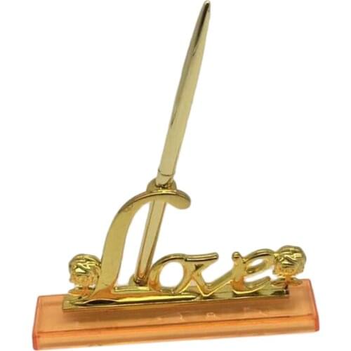 Wedding Signing Pen with Plated Metal Love Holder Party Pen Set