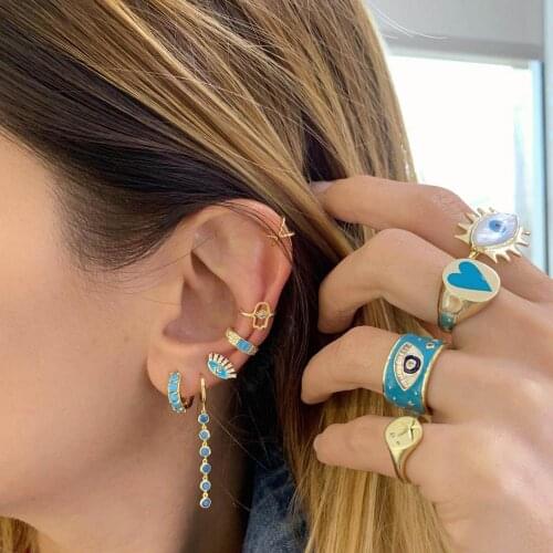 2021 New Fashion Sparkling White Cz Turkish Evil Eye Hamsa Hand Cuff Clip On Earring For Women Party Charm Jewelry Gifts 1 PIECE