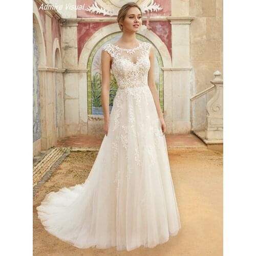 Wedding Dress A-Line Scoop Neckline Cap Sleeves Lace Appliques Sexy Long- Open Back With For Party Plus Size Bride Gown