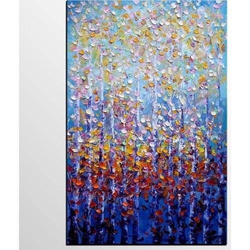 Handmade thick knife high quality Modern Abstract Fine Artwork Canvas Decor Autumn Multicolored Birch Tree Bedroom Wall