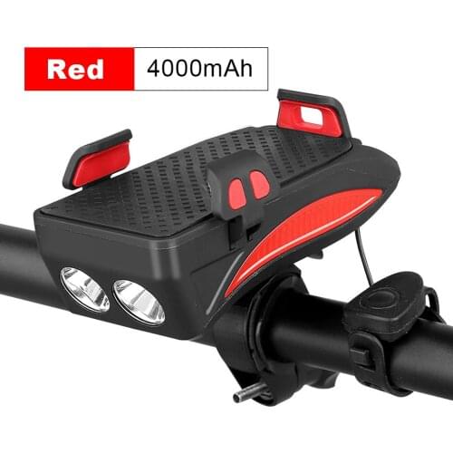 3 In 1 Bike Light USB Highlight Bicycle Phone Holder Light Cycling Horn Led Light Power Bank Mobile Phone Bracket Rechargeable
