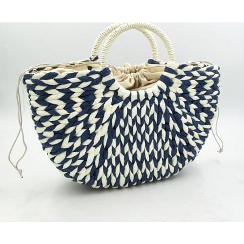 Rope Woven Semicircl Women Handbag Handmade Female Beach Bag Half Moon Summer Straw bags Bohemian Tote Round Wood Handle Basket