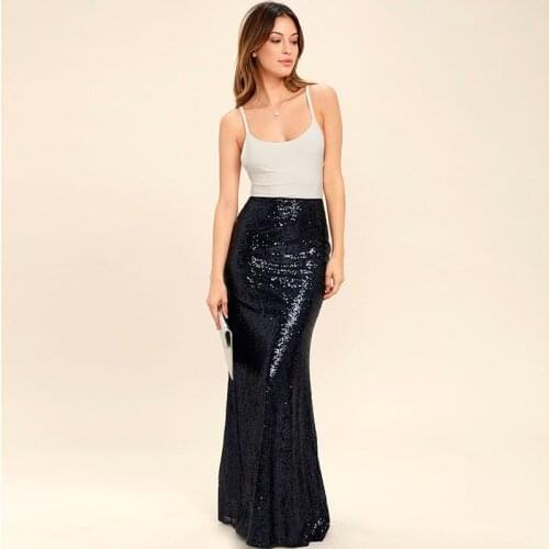 Shiny Sequin Black Skirt Custom Made Floor Length Long Maxi Skirt European Style Sexy Mermaid Sheath Skirts Women Sequined Skirt