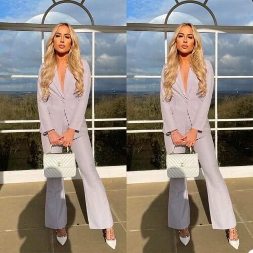 Summer 2 Piece Women Suits Light Purple Custom Made Girl Suit Wide Leg Pants Fashion Formal Lady Office Suits