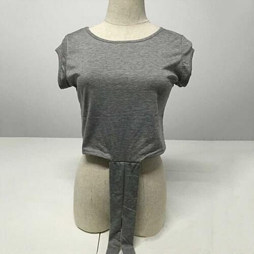 Womens Summer Solid Color Knotted Tie Front Crop Top Casual Blouse