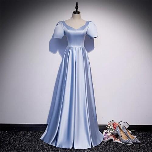 New V-Neck Short Sleeves Evening Dress Fashion Empire A-Line Appliques Simple Pleat Floor-Length Party Formal Dresses Woman B976