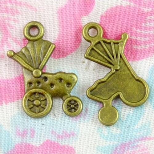 100pcs Charms Baby Carriage Pram 19*12MM Handmade Pendant Antique Bronze Plated DIY Accessories