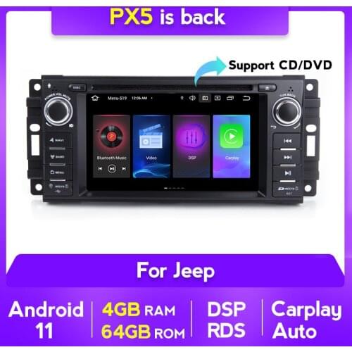 4G+64G Car Multimedia Player Android 11 For Dodge Ram Challenger Jeep Wrangler JK Car GPS Auto Radio Stereo DVD Player SWC BT
