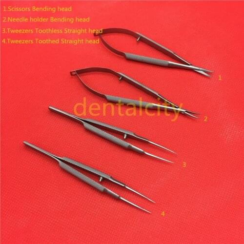 4pcs/set ophthalmic microsurgical instruments 12.5cm scissors+Needle holders +tweezers stainless steel surgical tools