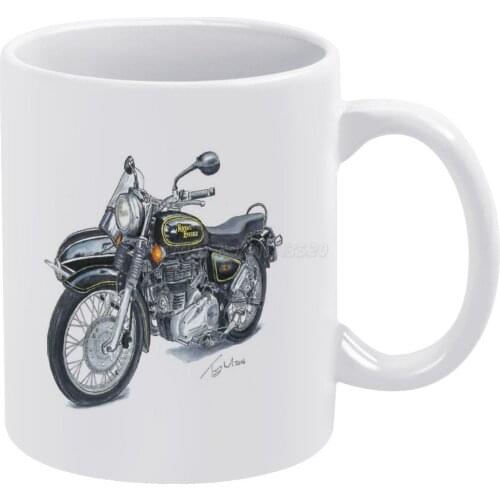 Royal Enfield White Mug Ceramic Mug Creative Mug Royal Enfield Motorcycle British Sidecar Vintage Wheels in Art