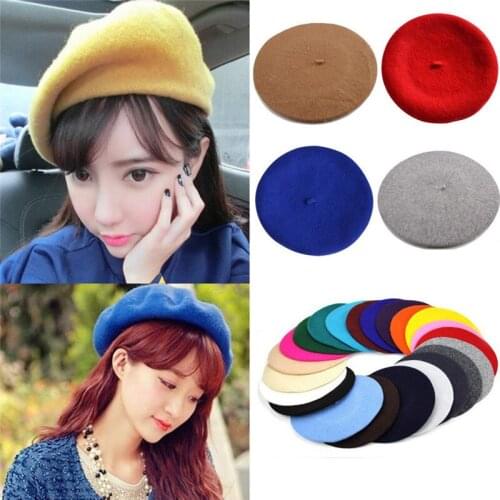 French Style Slouchy Wool Felt Beret for Women Fashion British Chic Girls Beret Hat Lady Solid Color Winter Hats Women