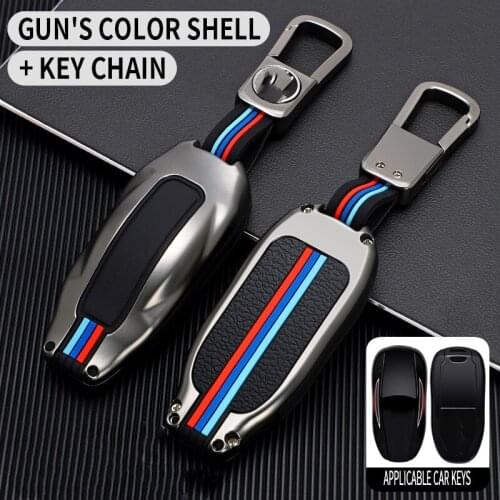 Car Key Case Cover with Belt Aluminum Alloy Key Shell Storage Bag Protector for Tesla Model S Model 3 Model X Accessories