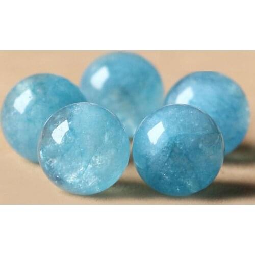 DS Natural Blue Aquamarine Beads Blue Quartz Crystal Round Stone 8/10/15mm DIY For Jewelry Reiki Healing Crystal Lovers Gift