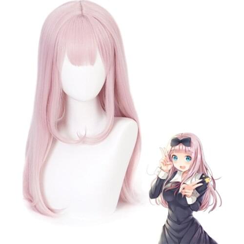 Fujiwara Chika Women Pink Long Wig Cosplay Costume Kaguya-sama Love is War Heat Resistent Synthetic Hair Carnival Party Wigs