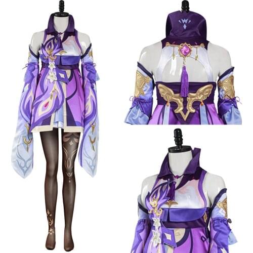 Game Genshin Impact Keqing Cosplay Costume Dress Outfits Halloween Carnival Suit