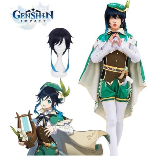 Game Genshin Impact Venti Cosplay Costume Full Set Uniforms Halloween Carnival For Women Men Harp Prop