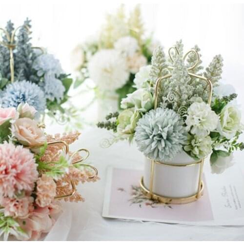 Simulation flower set ceramic golden vase rose simulation plant potted home decoration