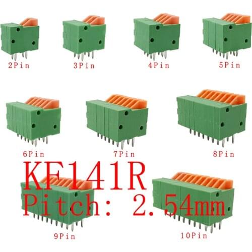 KF141R Pitch 2.54mm 2P/3/4/5/6/7/8/9/10 Pin PCB Mounted Spring Screless Right Angle Terminal Block Wire Connector for 26-20AWG