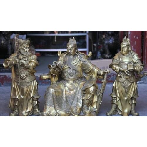 29 CM Chinese Bronze Feng Shui Guan Gong Yu Warrior Statue (The Price Does Include 2 Bodyguards )