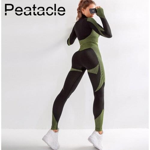 Peatacle 2 Piece Set Women Yoga Workout Fitness Clothing Exercise Sport Suit Active Wear Anti-Wrinkle Anti-Shrink Breathable