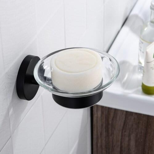 Stainless Steel Black Soap Dish Wall Mounted Bathroom Accessories Glass Soap Dish Holder Free Shipping