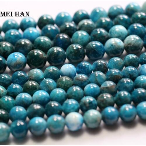 Meihan Free shipping natural Cost-effective 9.5-10mm blue apatite smooth round loose gemstone beads for jewelry making diy