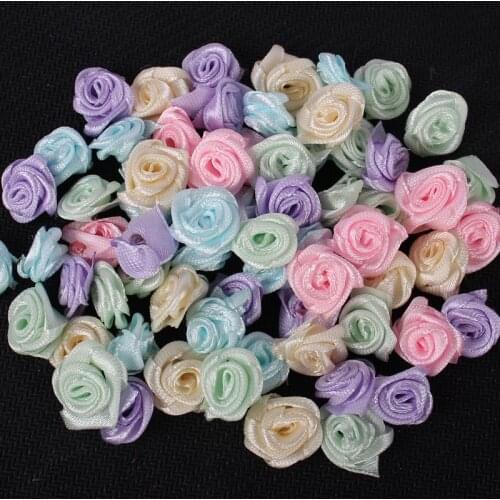 50pcs/100pcs 1.5cm Mix Color Satin Flower Head Rosette Girls Boutique Mini Hair Bow Headwear DIY Garment Craft B0106
