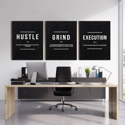 Motivational Quoted Canvas Painting Grind Hustle Execution Posters and Prints Wall Art Picture Modern Office Living Room Decor