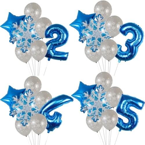 7pcs/set Snowflake Latex Balloon Set 30inch blue Number balls Baby Shower Girl Foil Globos Birthday Party Decorations Kids Toys